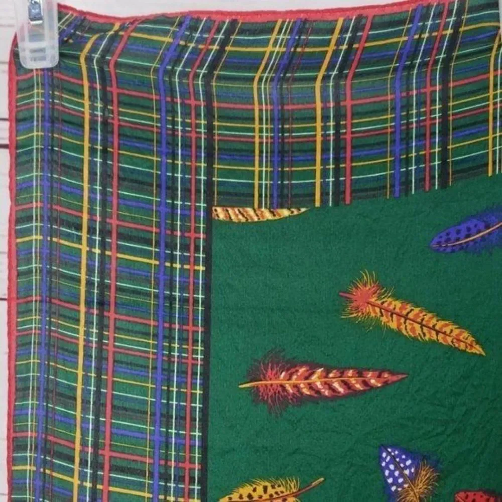 Indian Feathers Hunter Green  Plaid Scarf 31